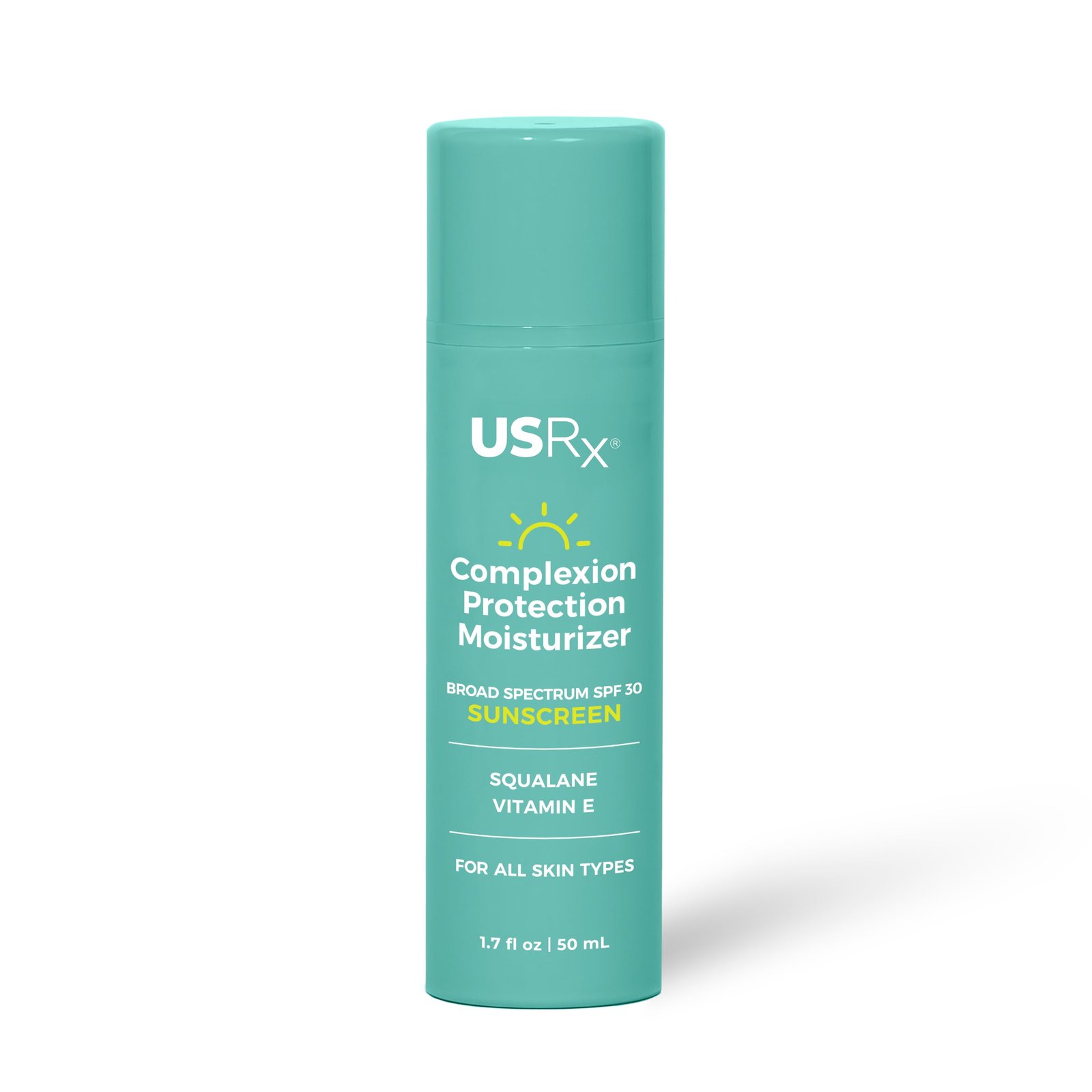 Bottle of USRX Complexion Protection Moisturizer Sunscreen with SPF 30 on a white background