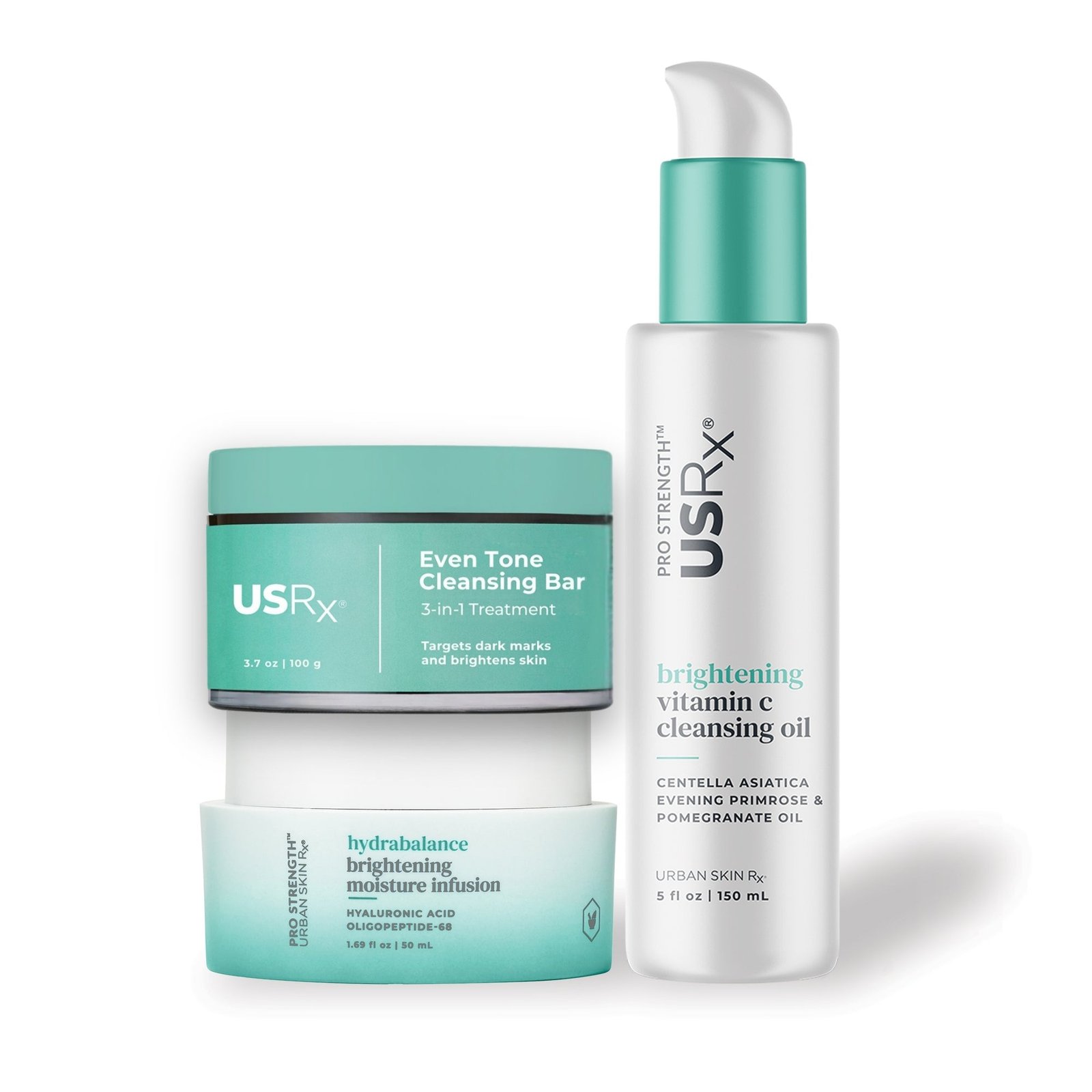 Set of USRx skincare products on a white background